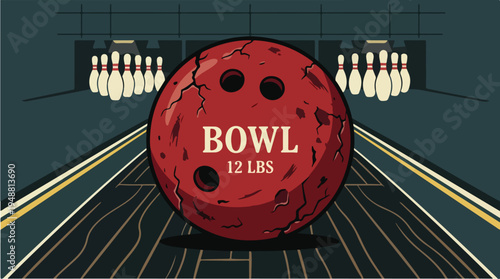 Red Bowling Ball on Lane.