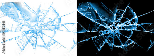 Bild auf Leinwand Blue broken glass shards with realistic cracks on transparent layer