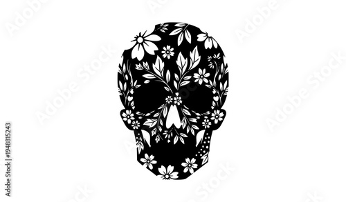 Boho Floral Skull Silhouette Gothic Flower Tattoo Vector Design