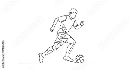 Soccer Player Kicking Ball Line Drawing.