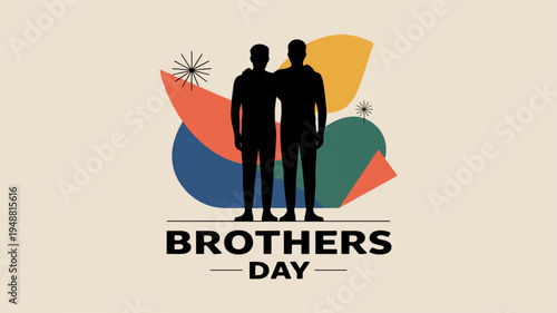 Brothers standing together in colorful abstract background celebrating brothers day