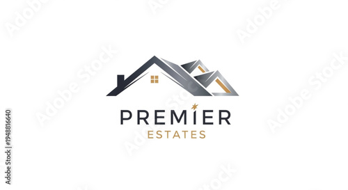 Premier estates logo with modern house design and gold accents on white background