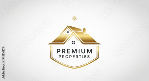 Golden house logo with 'premium properties' text on white background for real estate branding