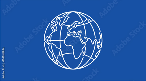 White line globe on blue.