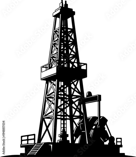 Oil derrick silhouette vector illustration