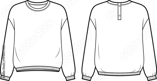 Men long sleeve sweatshirt technical fashion flat front and back casual pullover vector illustration