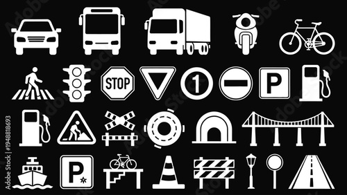 Set of 25 road and traffic icons vector