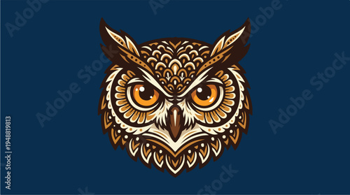 Owl Face Closeup Illustration.