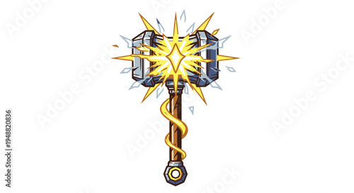 Magical Hammer with Glowing Energy and Spiral Shaft, Fantasy Weapon