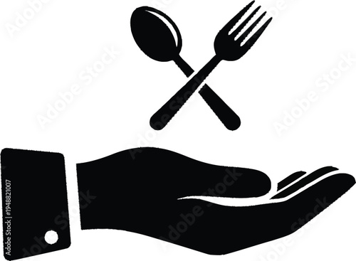 Serving up hospitality: a hand offering help with cutlery, symbolizing support, service, and assistance in dining or catering needs
