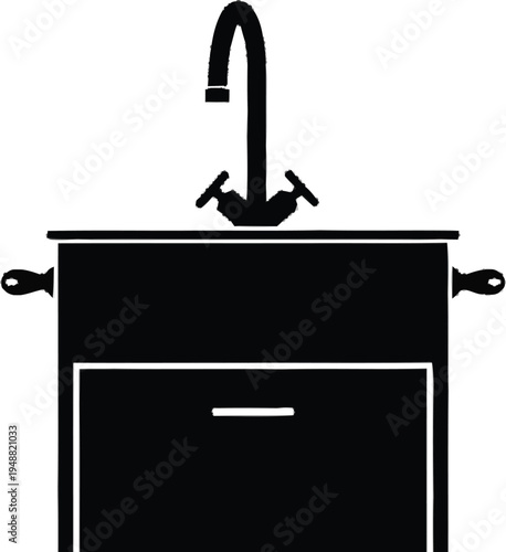 Kitchen sink with faucet and cabinet below, representing modern household appliances, plumbing, and domestic utilities