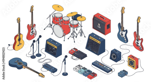 Musical Instruments Collection: Guitars, Drums, Amps, Microphones, Pedals