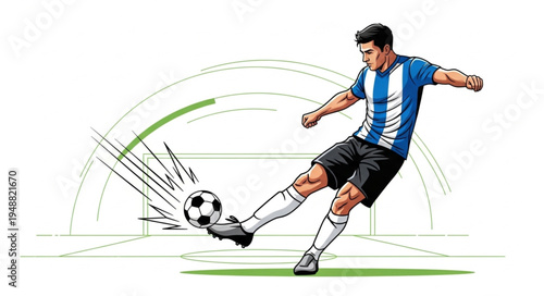 Soccer Player Kicking Ball Action Shot Illustration.
