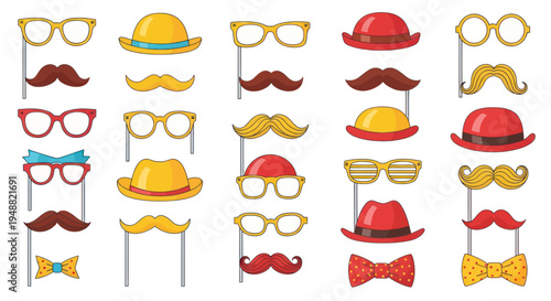Funny Photo Booth Props: Mustaches, Glasses, Hats, Bow Ties - Party Fun