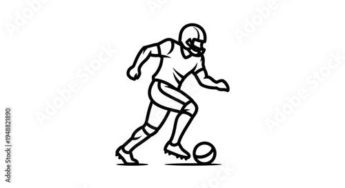 American Football Player Kicking Ball Line Art.