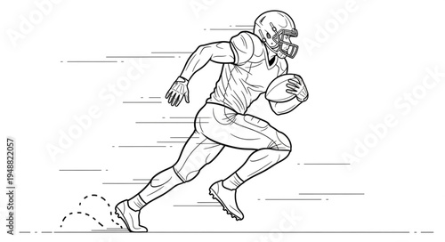 American Football Player Running with Ball During Game.