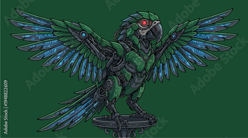 Green Parrot with Blue Wings.