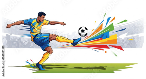 Soccer Player Kicking Ball Dynamic Action Sport Illustration.