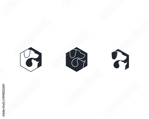 Dog and cat logo design template vector, line of pet logo design suitable for pet shop, store, cafe, business, hotel, veterinary clinic, Domestic animal vector illustration logotype, sign and symbol.