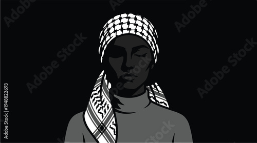 Man Wearing Keffiyeh Headscarf.