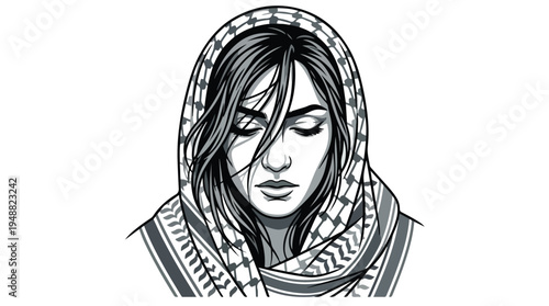 Woman wearing a headscarf.