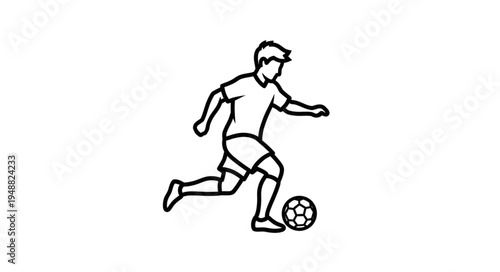 Soccer Player Kicking Ball Line Art.