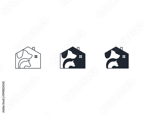 Dog and cat logo design template vector, line of pet logo design suitable for pet shop, store, cafe, business, hotel, veterinary clinic, Domestic animal vector illustration logotype, sign and symbol