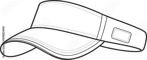 Sport visor cap template side view for summer sun hat fashion accessory design mockup, cad drawing flat vector illustration