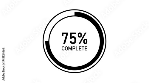 Circular progress indicator showing 75 percent completion with bold arc and minimal clean design