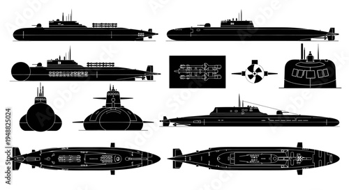 Guided Missile Submarine SSGN Reference Vector Silhouette