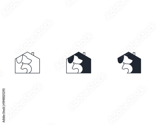 Dog and cat logo design template vector, line of pet logo design suitable for pet shop, store, cafe, business, hotel, veterinary clinic, Domestic animal vector illustration logotype, sign, symbol.