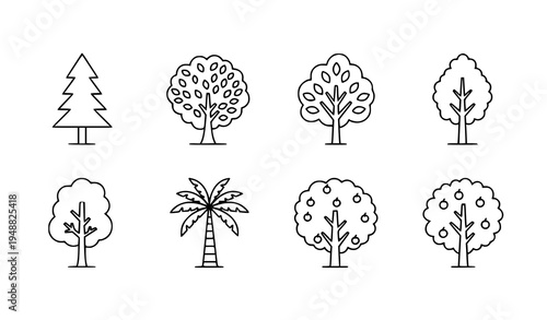 Simple linear tree icon bundle for websites, print, and educational content