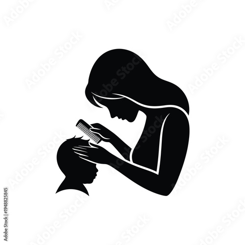 A silhouette of a mother gently combing her child s hair showcasing a tender moment