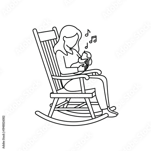 A woman sits in a rocking chair gently holding and comforting a baby in her arms