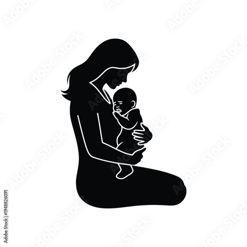 A silhouette of a mother tenderly cradling and comforting her crying baby high quality professional detailed
