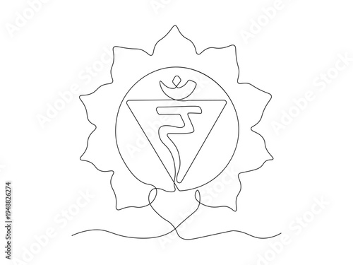 Yandra chakra Munipura, continuous single one line art hand drawing sketch logo on white background