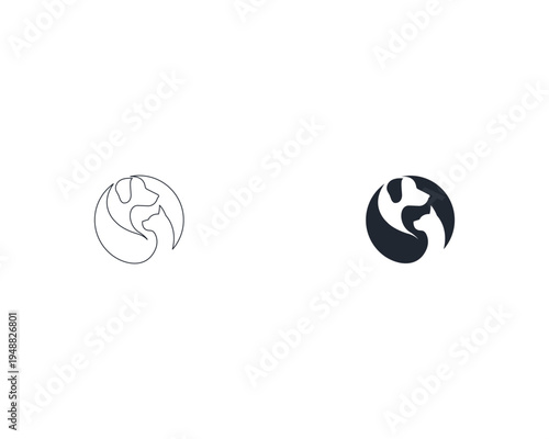 Dog and cat logo design template vector, line of pet logo design suitable for pet shop, store, cafe, business, hotel, veterinary clinic, Domestic animal vector illustration logotype, sign, symbol