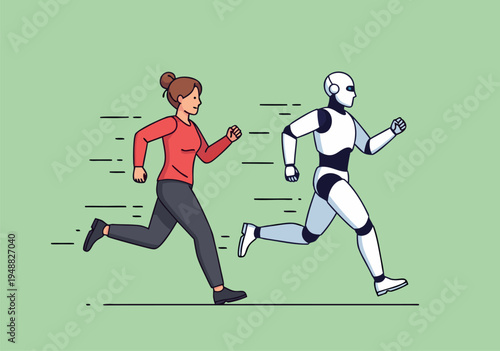 Human vs Robot Race A Vector Illustration Depicting Technological Advancement and Future Competition a0