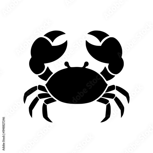 Black vector illustration of a crab icon featuring a creepy spider-like silhouette with sharp claws designed as a nature symbol for seafood or a Halloween tattoo