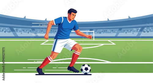 Soccer Player Dribbling Ball on Field During Game.