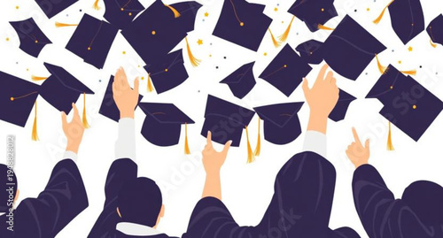 Seamless black and white vector illustration of a graduate student silhouette holding a diploma and cap to celebrate university education success