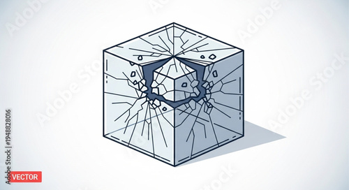 Abstract geometric cube with internal structure and cracks.