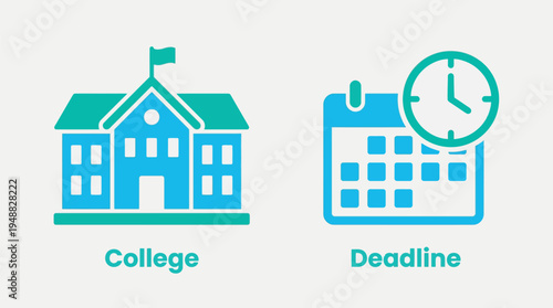 Vector graphic illustration of college deadline symbols with school and calendar