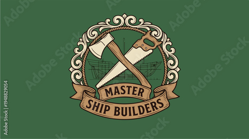 Vintage Ship Builders Logo Emblem.