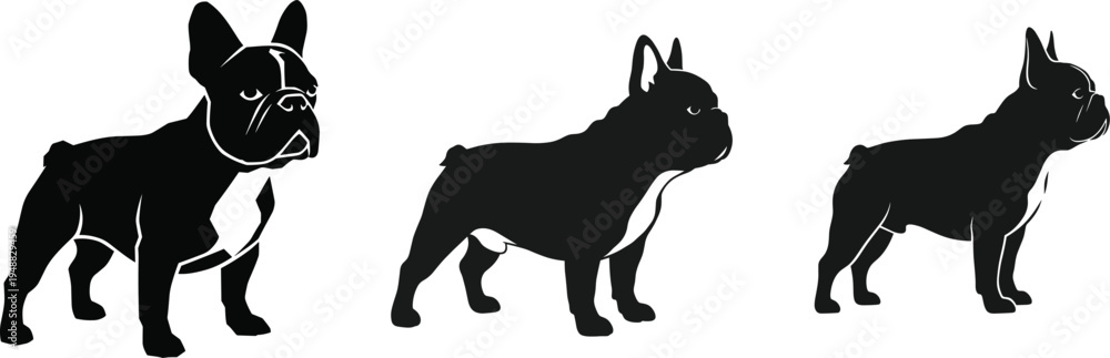 Obraz premium Collection of six black dog silhouettes in various poses and collars