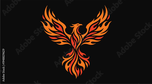 Phoenix Rising from Flames Symbol.