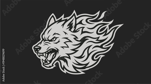 Wolf head with fire flames.