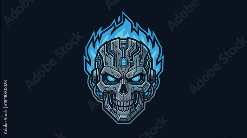 Flaming Skull Graphic Design Element.