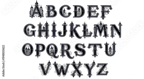 Ornate Gothic Alphabet Letters - Decorative Vintage Font Design