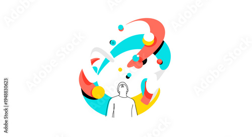 A creative agency team brainstorms around a colorful abstract illustration.